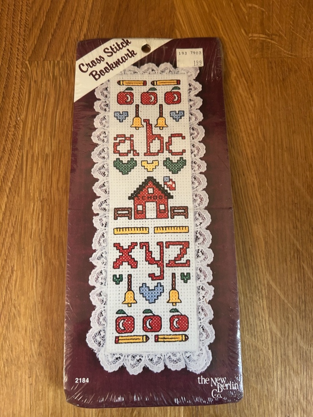 NEW NWT Vintage Cross Stitch Bookmark with Lace Trim School Theme